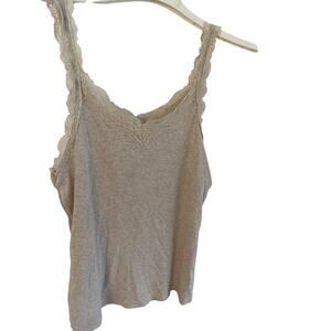 Y2K Womens Tank Top L Stretchy Cotton Lace Trim Gray SO Festival